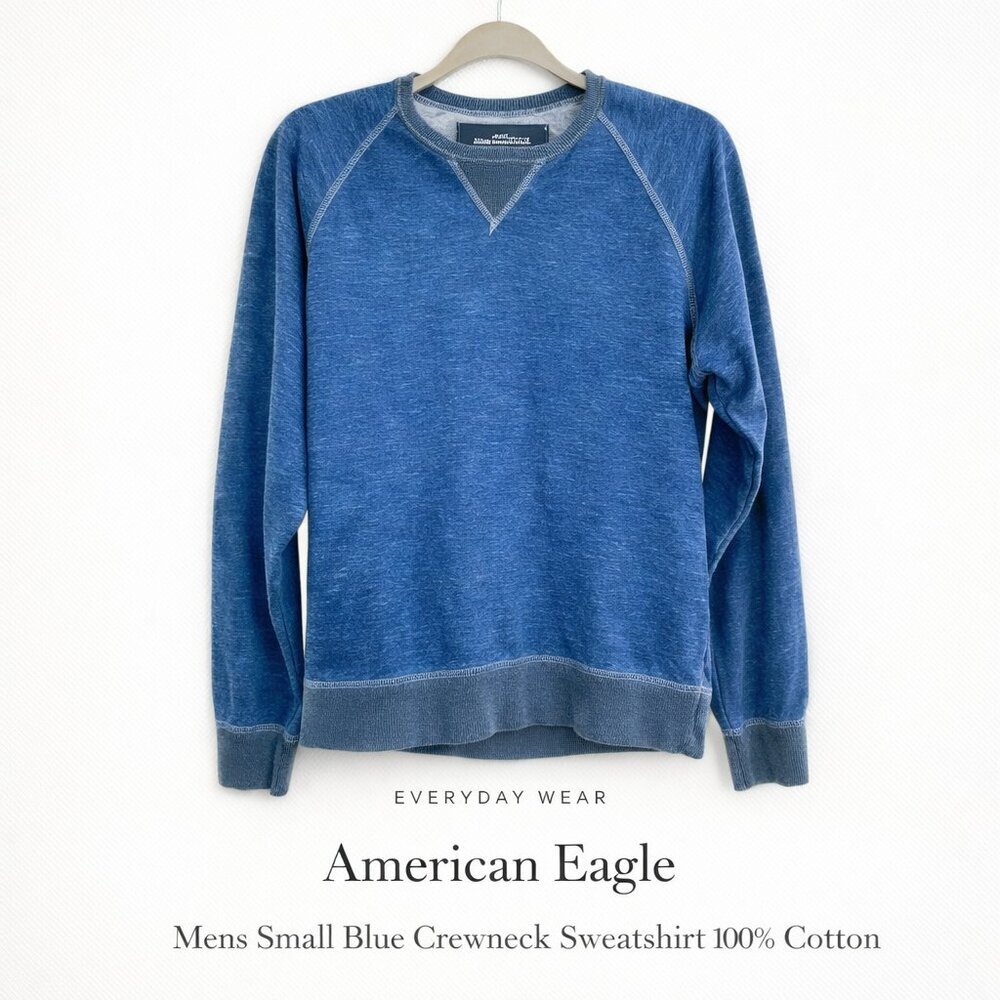 American Eagle Mens Small Blue Crewneck Sweatshirt 100% Cotton